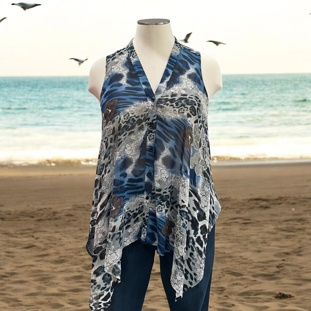 Jaipur XL Sleeveless Boho Top Animal Asymmetric Lightweight Festival Summer‎